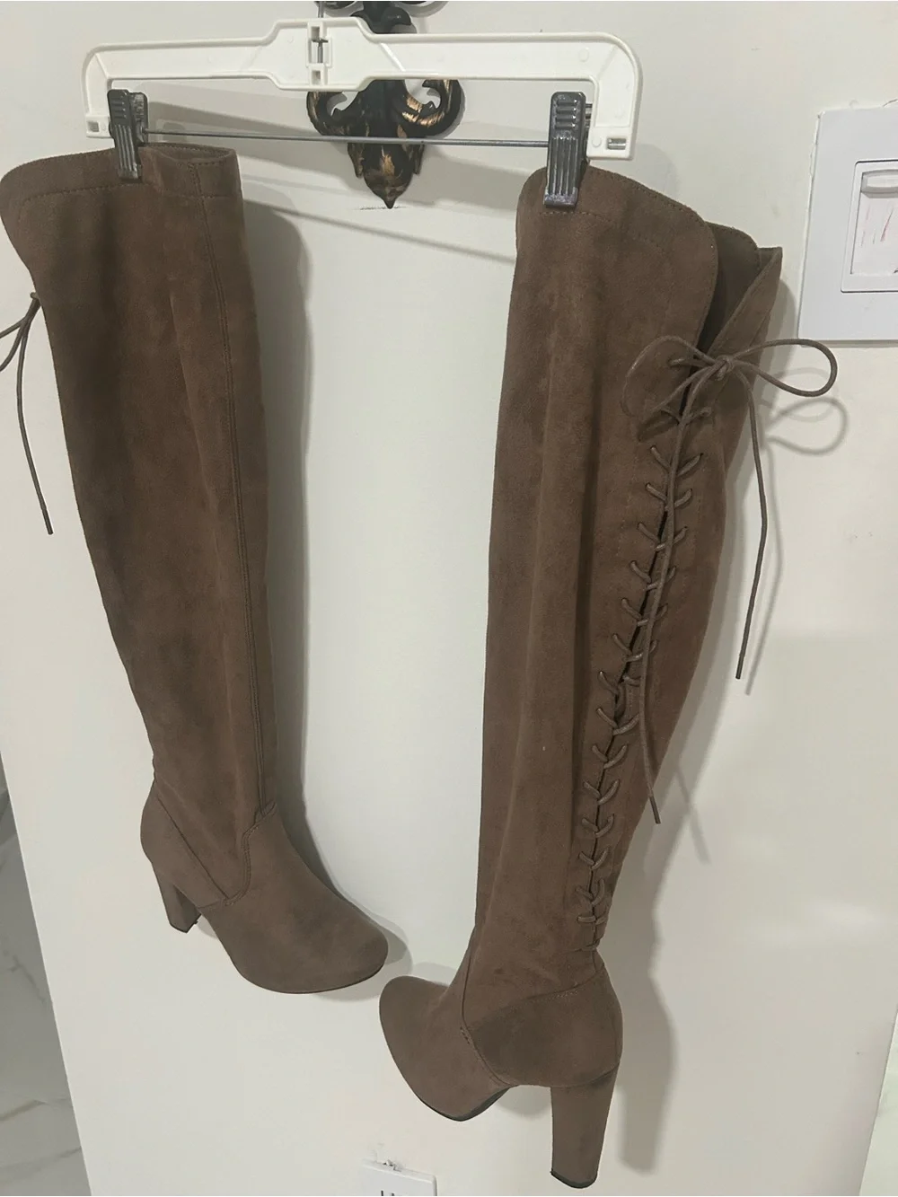 TOP Moda Brown Suede Over-the-Knee Lace-Up Boots Size 7